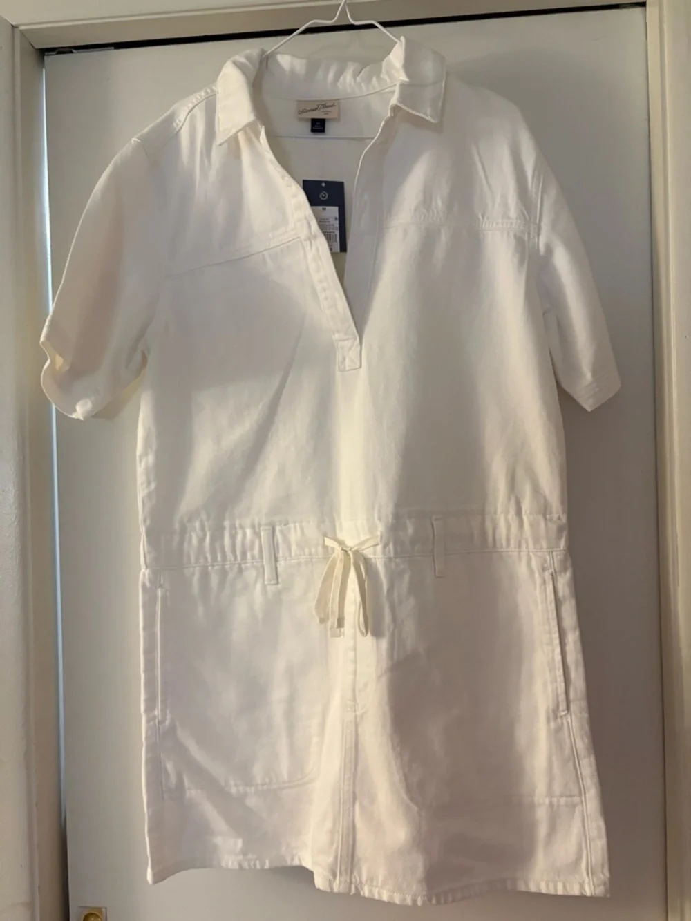 NWT- medium universal threads white denim Y2K drawstring waist mini dress - Picture 3 of 10